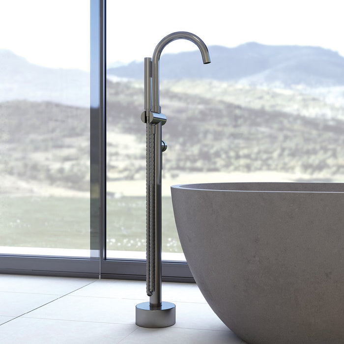 Fienza Kaya Floor Mounted Bath Mixer With Handshower Gun Metal