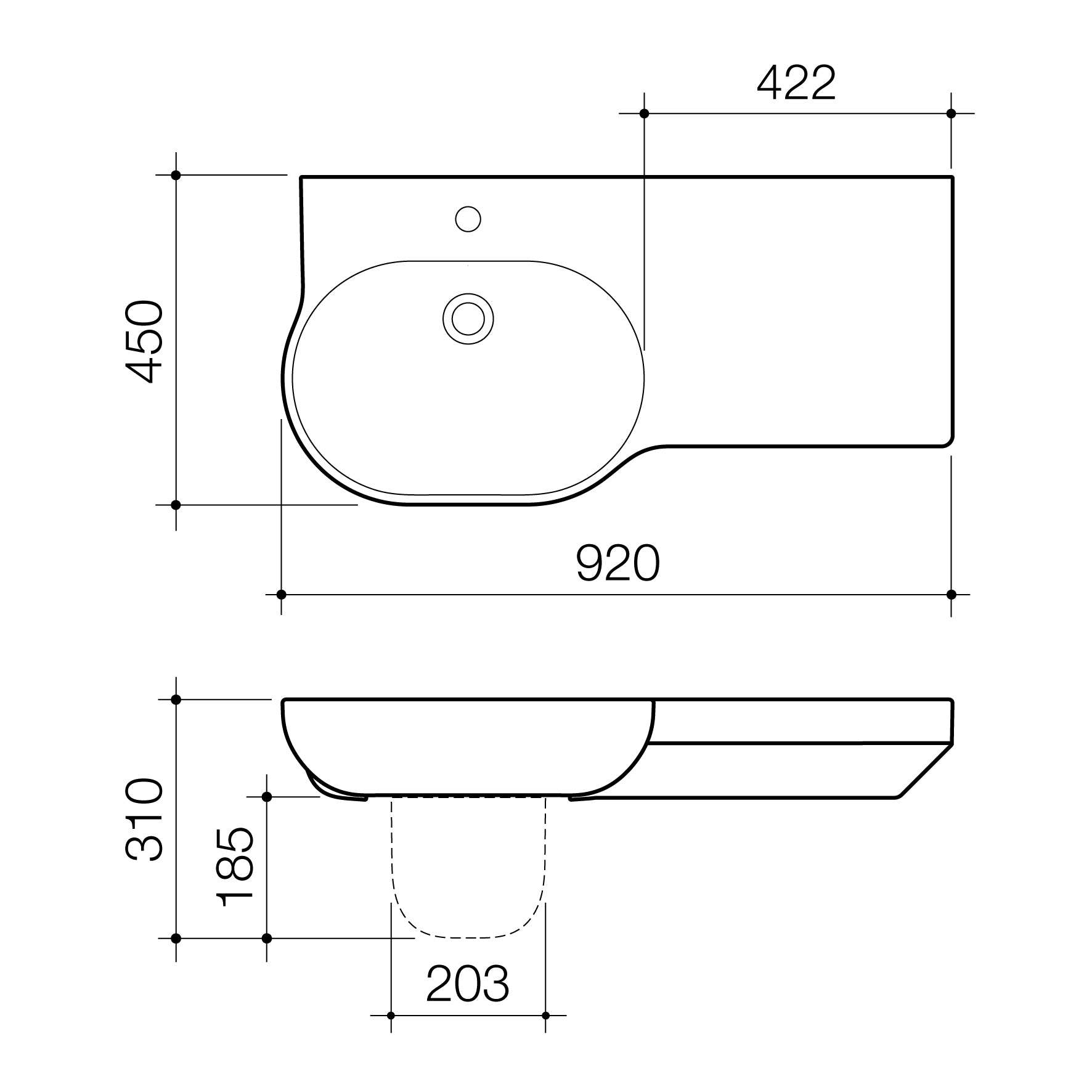Caroma Opal 920 Right Hand Side Wall Basin 1TH