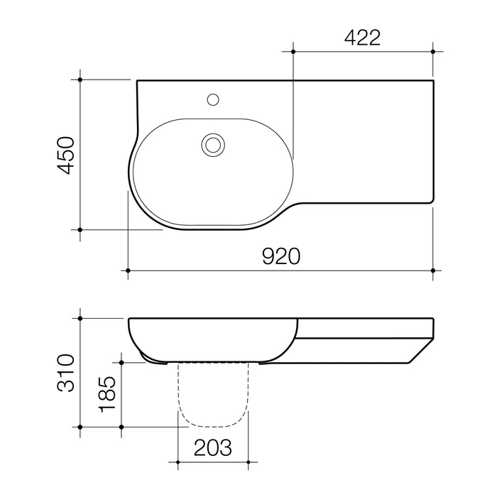 Caroma Opal 920 Right Hand Side Wall Basin 1TH