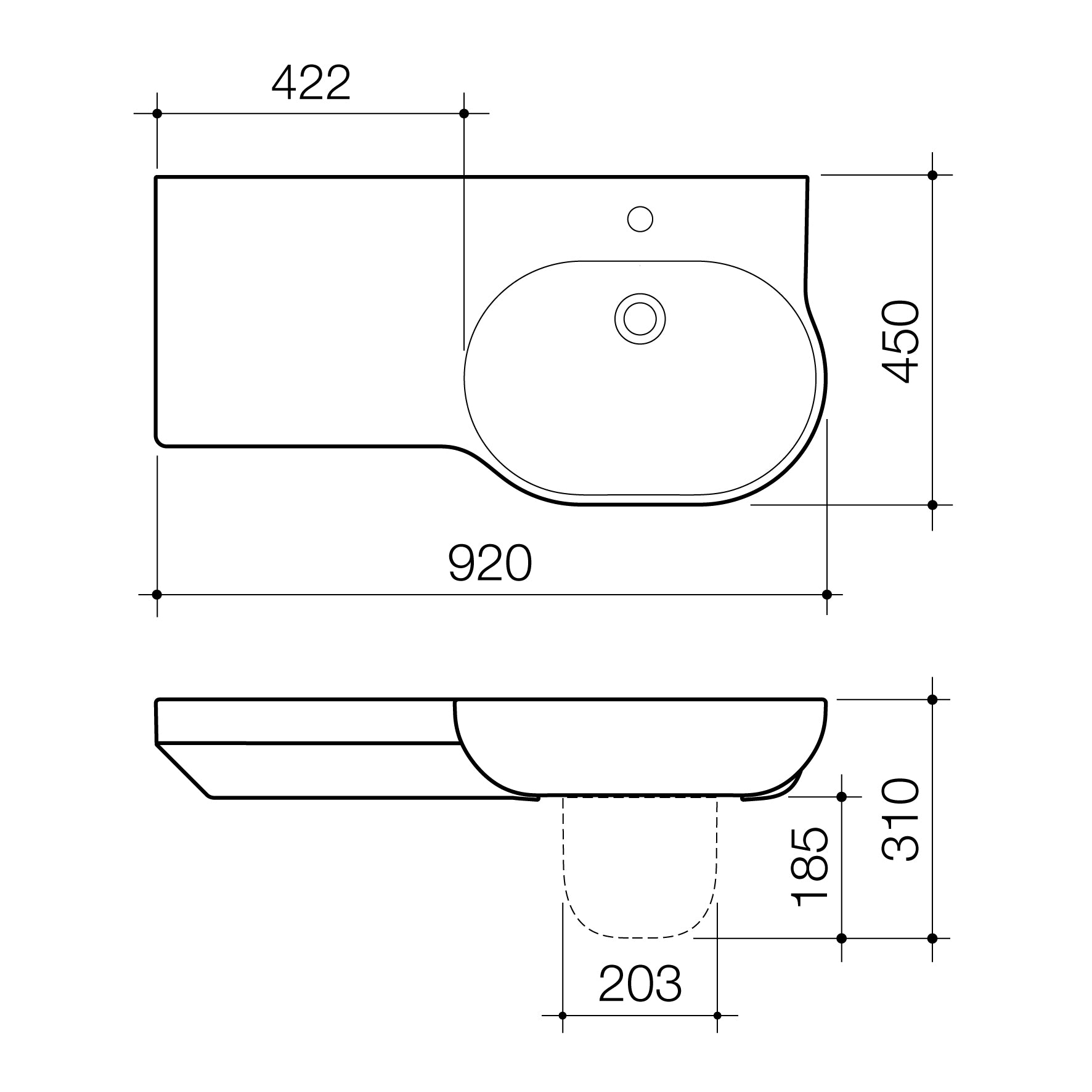 Caroma Opal 920 Left Hand Side Wall Basin 1TH