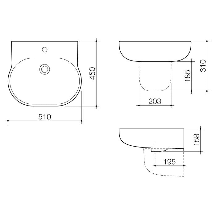 Caroma Opal 510 Wall Basin OTH