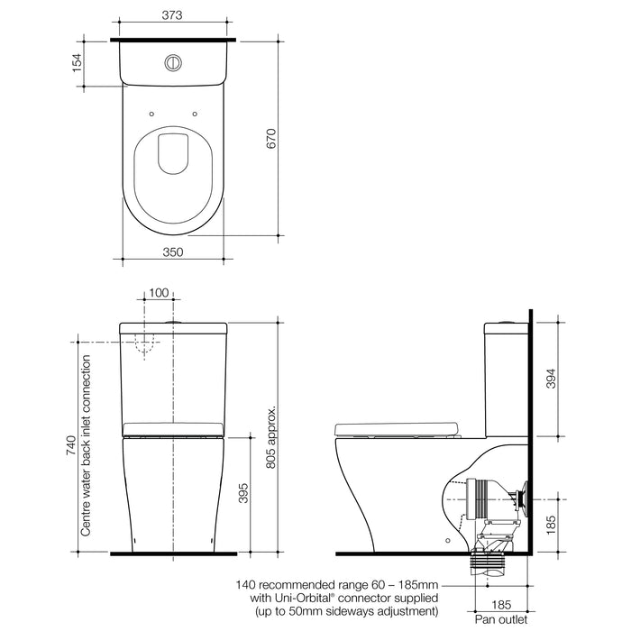 Caroma Wall Faced Toilet Suite Back Entry