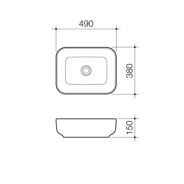 Caroma Tribute Above Counter Basin Rectangle 490mm