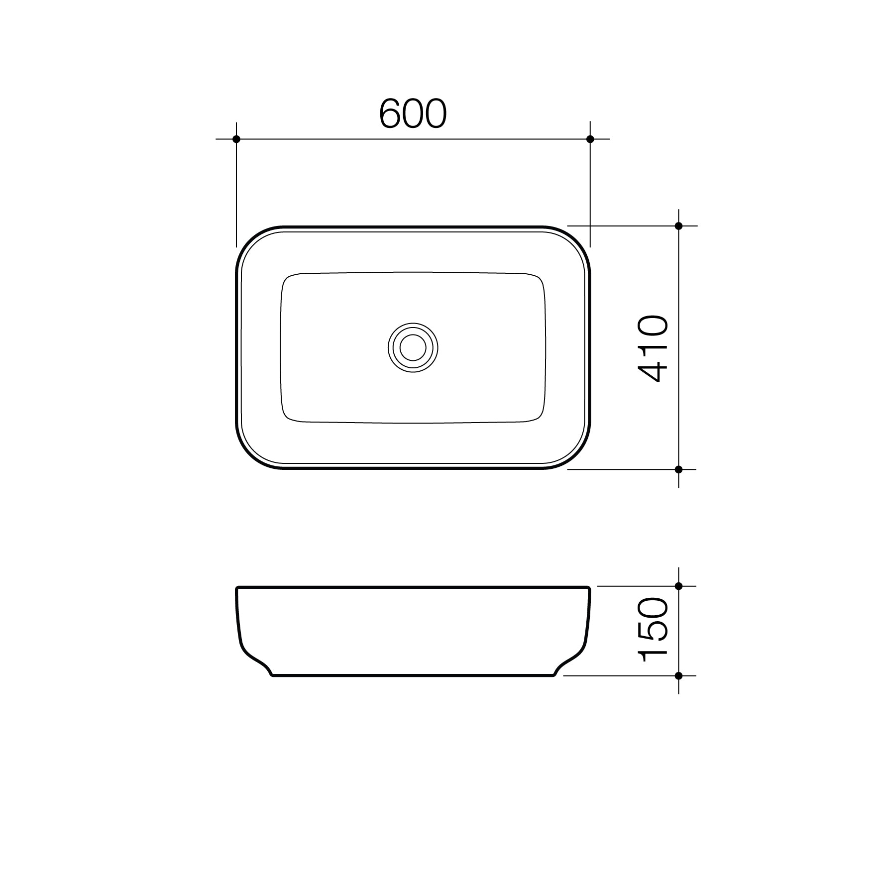 Caroma Tribute Above Counter Basin Rectangle 600mm