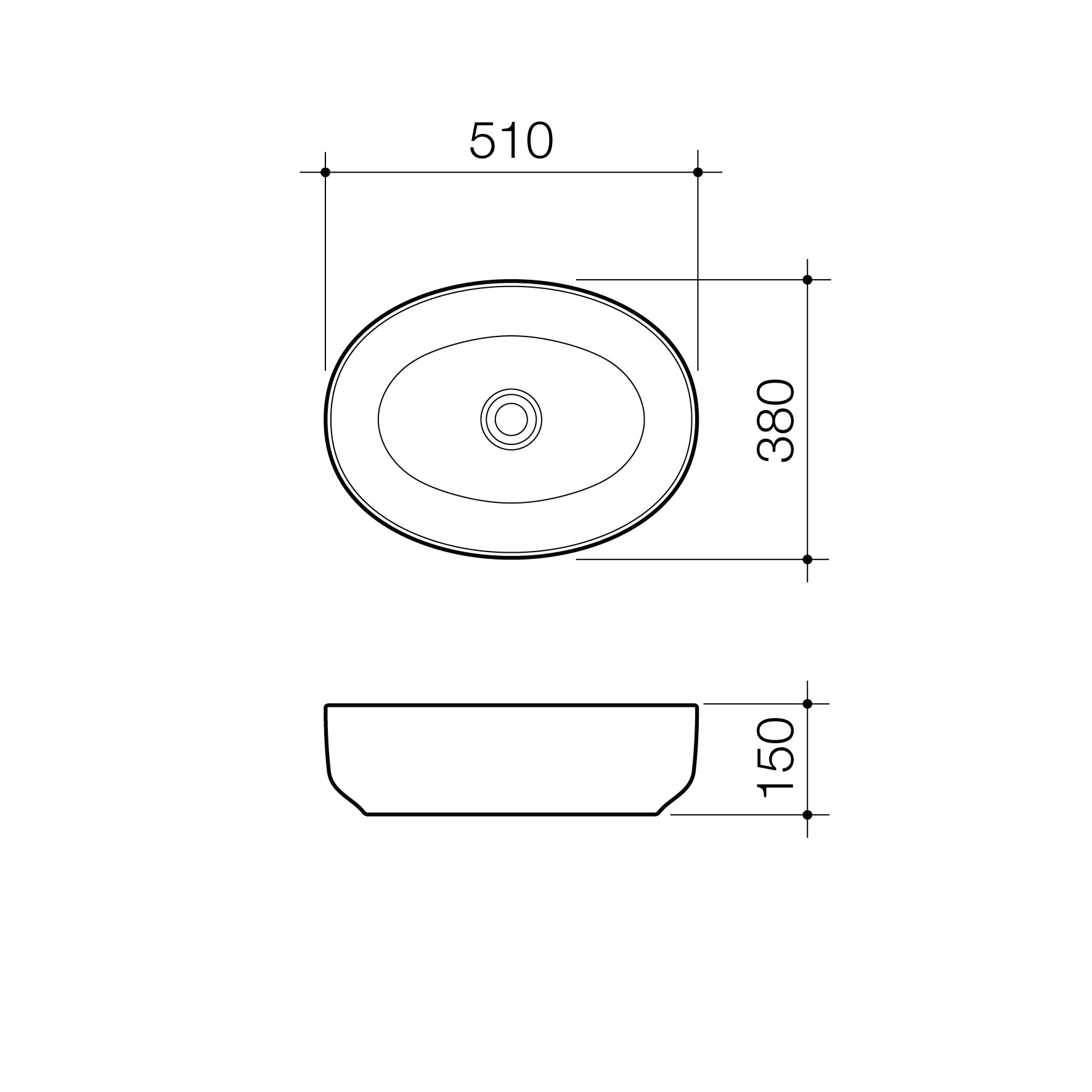 Caroma Tribute Above Counter Basin Oval 510mm
