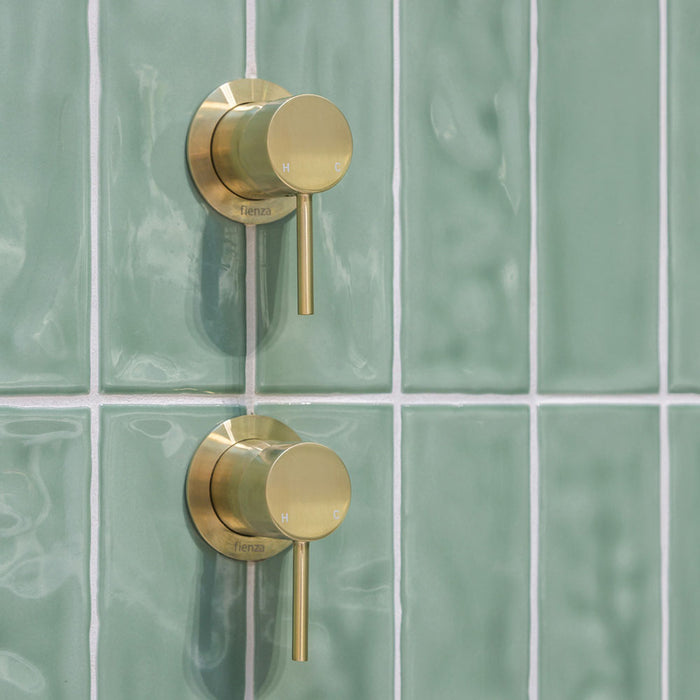 Fienza Kaya Wall Mixer Small Round Plate Urban Brass
