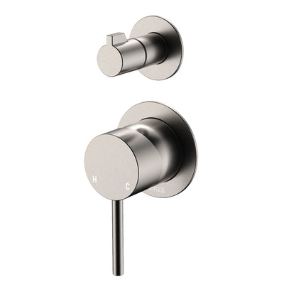 Fienza Kaya Wall Diverter Mixer Small Round Plate Brushed Nickel