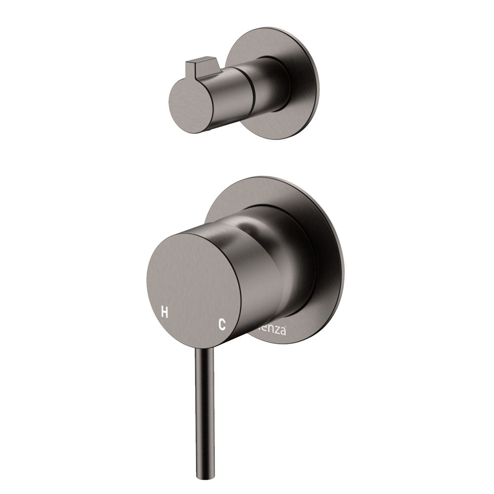 Fienza Kaya Wall Mixer Diverter Small Round Plates Gun Metal