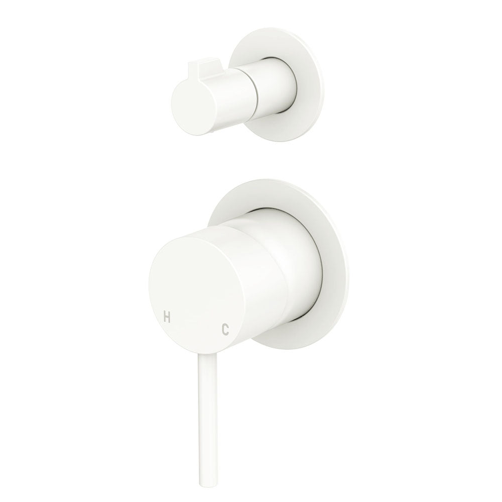 Fienza Kaya Wall Diverter Mixer Small Round Plates Matte White