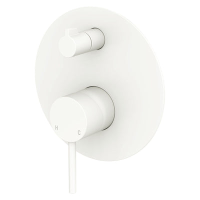 Fienza Kaya Wall Diverter Mixer Large Round Plate Matte White