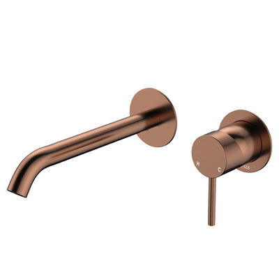 Fienza Kaya Basin/Bath Wall Mixer Set 200mm Brushed Copper