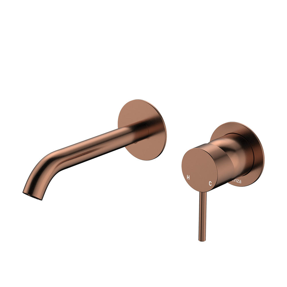 Kaya Basin/Bath Wall Mixer Set Round Plates 160mm Outlet, Brushed Copper