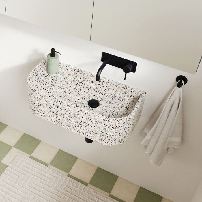 Fienza Kaya Wall Basin/Bath Mixer Set Rectangular Plate 130mm Matte Black