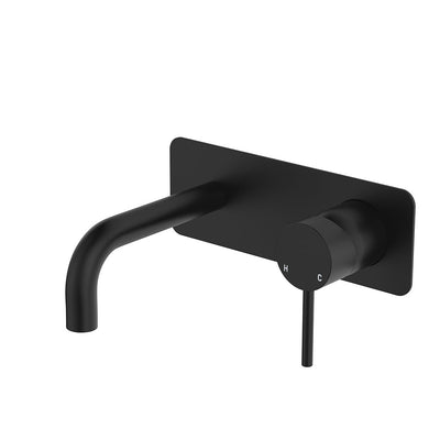 Fienza Kaya Wall Basin/Bath Mixer Set Rectangular Plate 130mm Matte Black