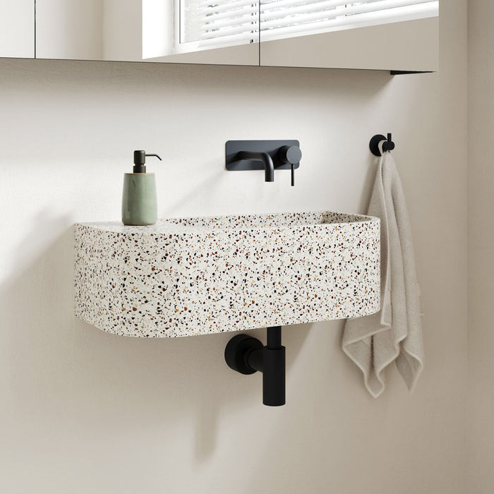 Fienza Kaya Wall Basin/Bath Mixer Set Rectangular Plate 130mm Matte Black