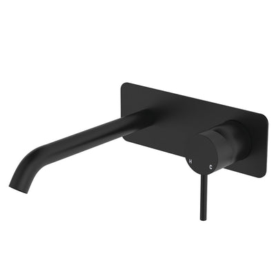 Fienza Kaya Basin/Bath Wall Mixer Set Rectangular Plate 200mm Matte Black