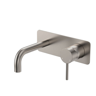 Fienza Kaya Wall Basin/Bath Mixer Set Rectangular Plate 130mm Brushed Nickel