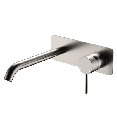 Fienza Kaya Basin/Bath Wall Mixer Set Rectangular Plate 200mm Brushed Nickel