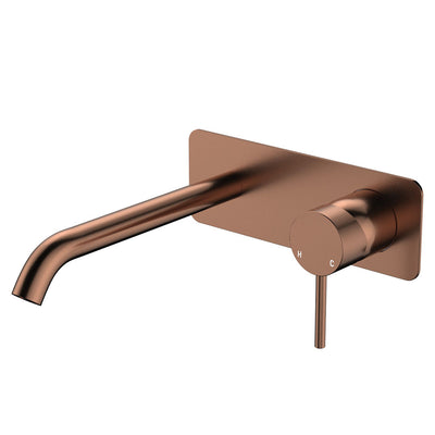 Fienza Kaya Basin/Bath Wall Mixer Set Rectangular Plate 200mm Brushed Copper