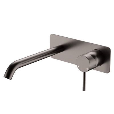 Fienza Kaya Basin/Bath Wall Mixer Set Rectangular Plate 200mm Gun Metal