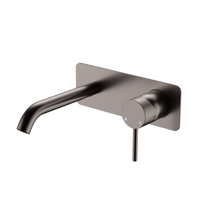 Fienza Kaya Wall Basin/Bath Mixer Set Rectangular Plate 160mm Gun Metal