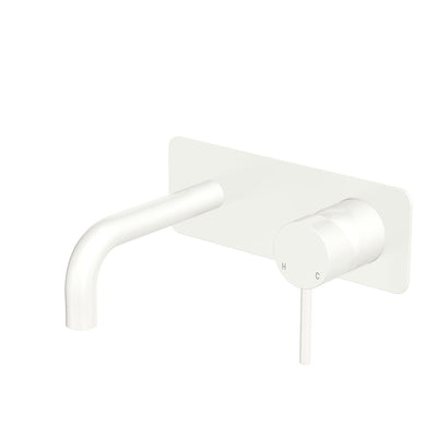 Fienza Kaya Wall Basin/Bath Mixer Set Rectangular Plate 130mm Matte White