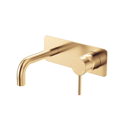 Fienza Kaya Wall Basin/Bath Mixer Set Rectangular Plate 130mm Urban Brass