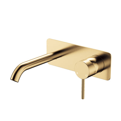 Fienza Kaya Wall Basin/Bath Mixer Set Rectangular Plate 160mm Urban Brass
