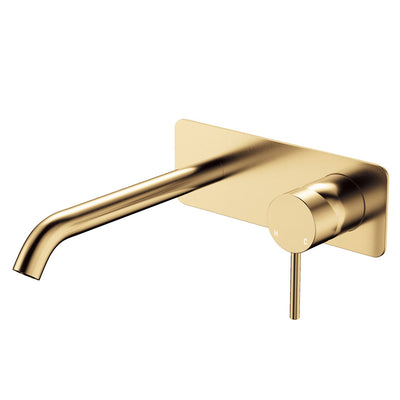 Fienza Kaya Basin/Bath Wall Mixer Set Rectangular Plate 200mm Urban Brass