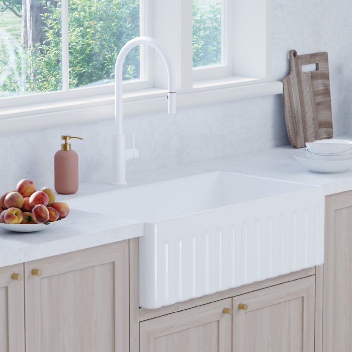 Fienza Kaya Pull Out Sink Mixer Matte White