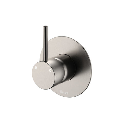 Fienza Kaya Up Wall Mixer Large Round Plate Brushed NIckel