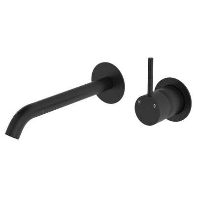 Fienza Kaya Up Wall Basin/Bath Mixer Set 200mm Matte Black