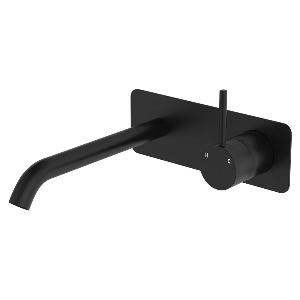 Fienza Kaya Up Basin/Bath Wall Mixer Set Rectangular Plate 200mm Matte Black