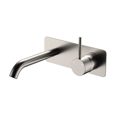 Fienza Kaya Up Basin/Bath Wall Mixer Set Rectangular Plate 160mm Brushed Nickel