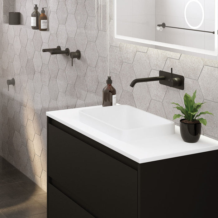 Fienza Kaya Up Basin/Bath Wall Mixer Set Rectangular Plate 160mm Matte Black