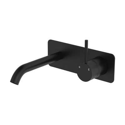 Fienza Kaya Up Basin/Bath Wall Mixer Set Rectangular Plate 160mm Matte Black