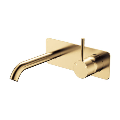 Fienza Kaya Up Basin/Bath Wall Mixer Set Rectangular Plate 160mm Urban Brass