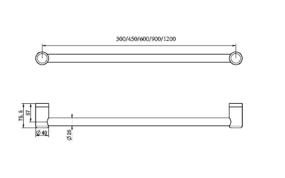 Nero Mecca Care 25mm Grab Rail 300mm Brushed Bronze