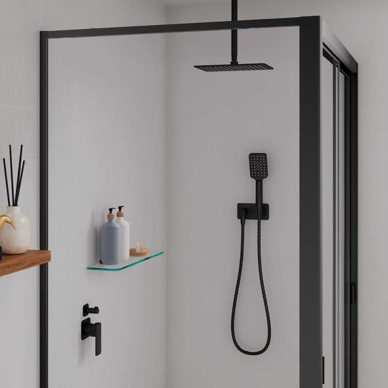 Fienza Tono Wall Diverter Mixer Square Plate Matte Black