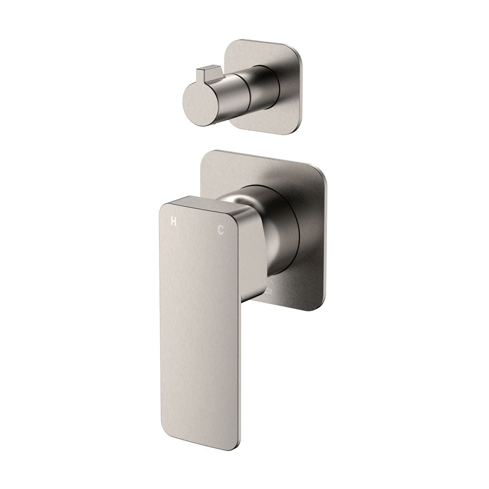 Fienza Tono Wall Diverter Mixer Square Plate Brushed Nickel