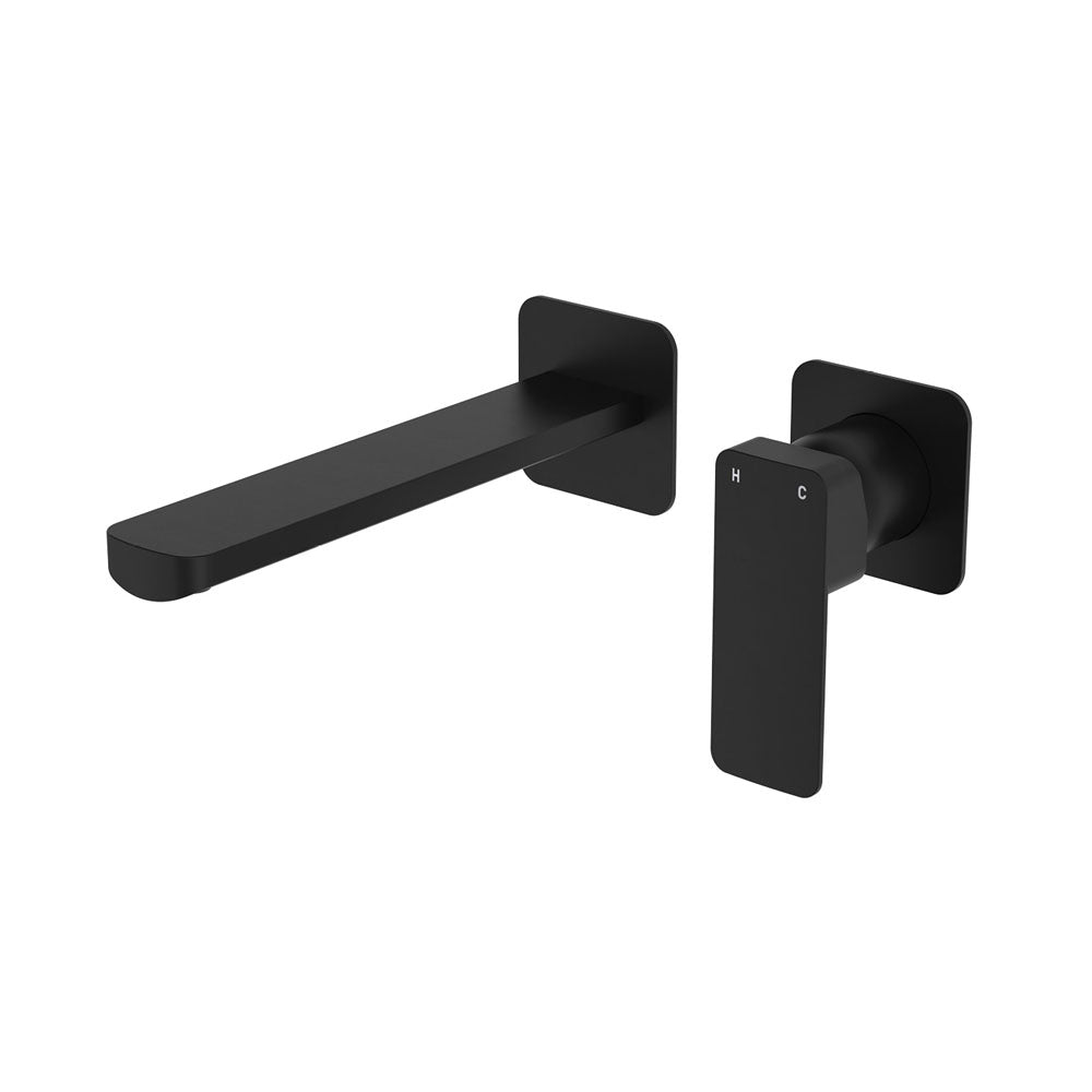 Fienza Tono Basin/Bath Mixer Set Square Plates 200mm Outlet Matte Black
