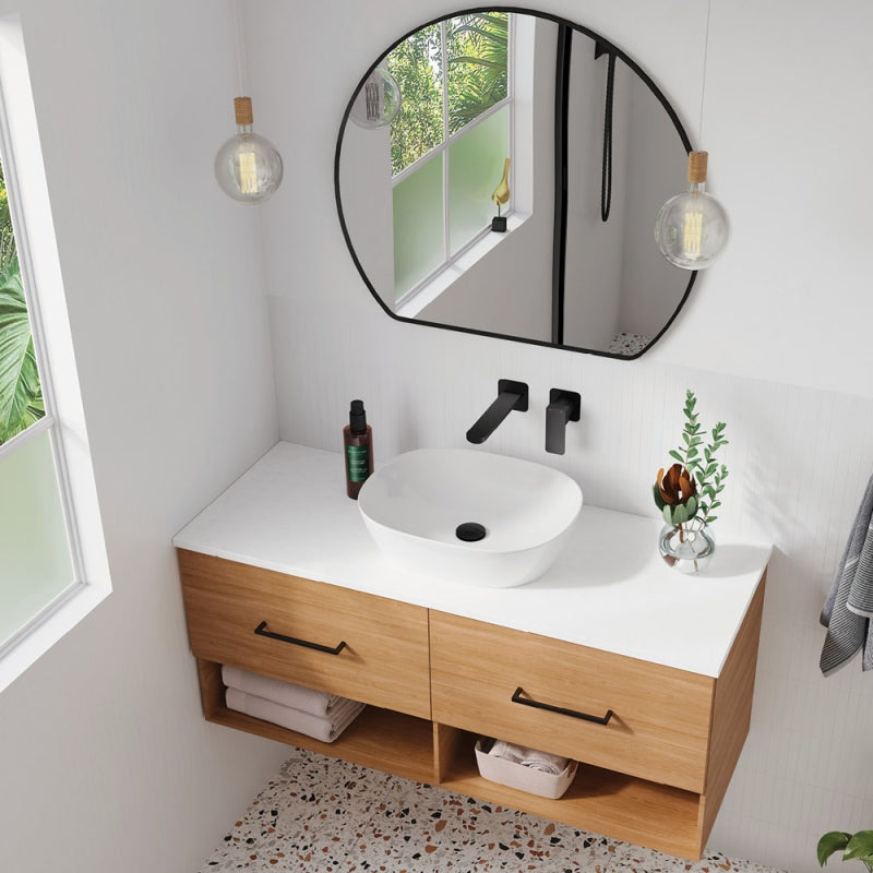 Fienza Tono Basin/Bath Mixer Set Square Plates 200mm Outlet Matte Black