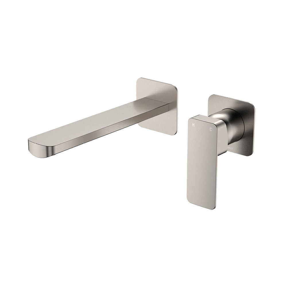 Fienza Tono Basin/Bath Mixer Set Square Plates 200mm Outlet Brushed Nickel