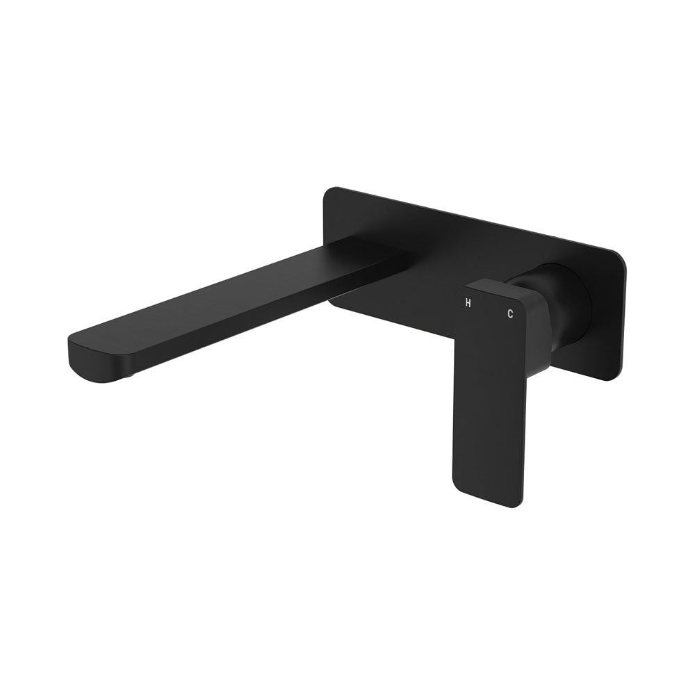 Fienza Tono Basin/Bath Mixer Set Rectangular Plate 200mm Outlet Matte Black