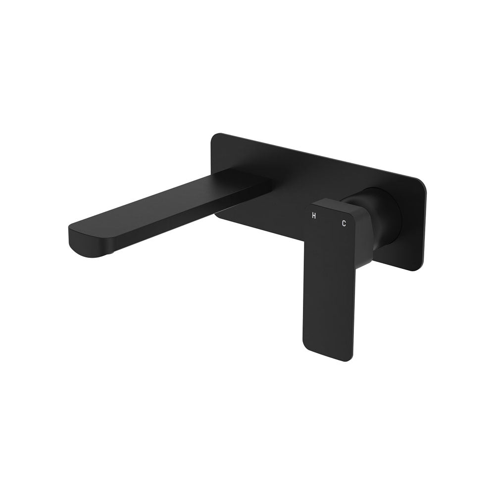 Fienza Tono Basin/Bath Mixer Set Rectangular Plate 160mm Outlet Matte Black