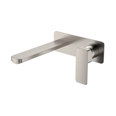 Fienza Tono Basin/Bath Mixer Set Rectangular Plate 200mm Outlet Brushed Nickel