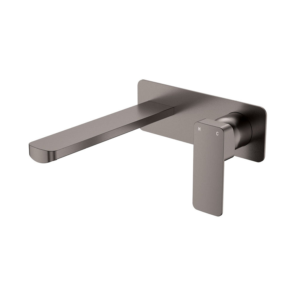 Fienza Tono Basin/Bath Mixer Set Rectangular Plate 200mm Outlet Gun Metal