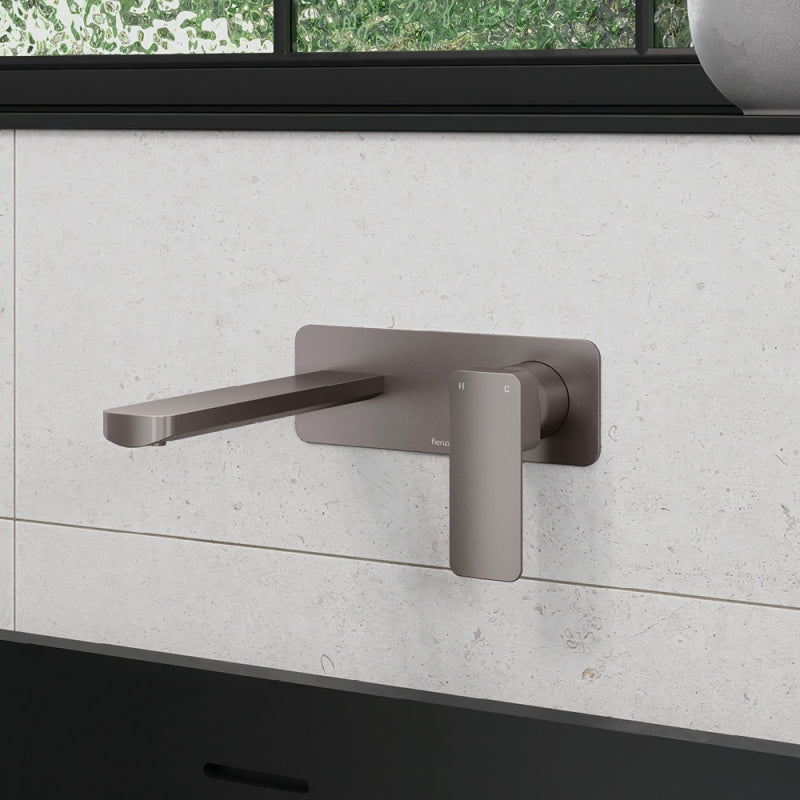 Fienza Tono Basin/Bath Mixer Set Rectangular Plate 160mm Outlet Gun Metal