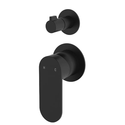 Fienza Empire Slim Wall Mixer & Diverter Small Round Plates Matte Black