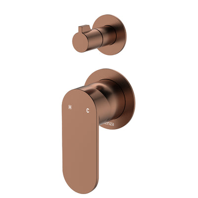 Fienza Empire Slim Wall Mixer & Diverter Small Round Plates Brushed Copper